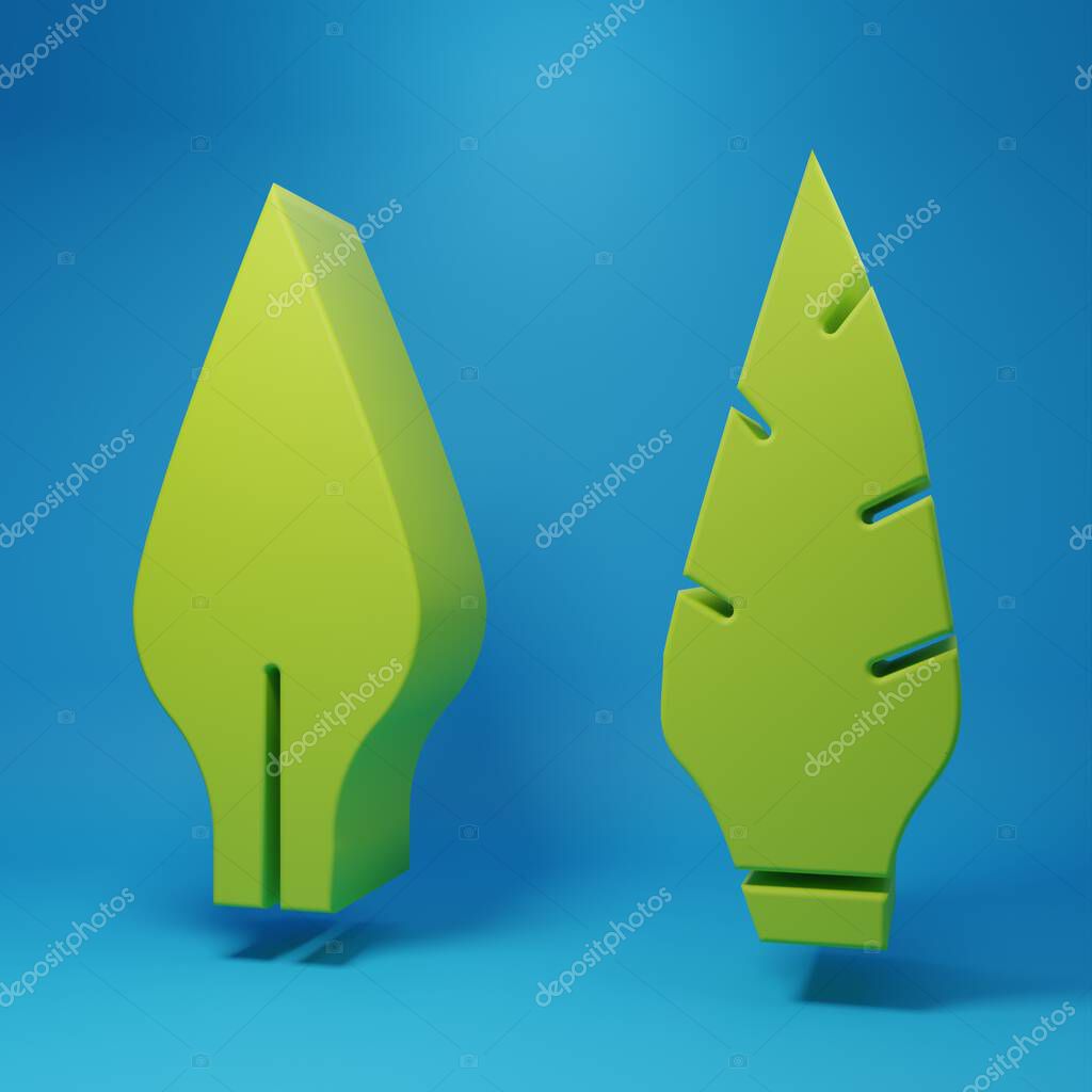 Green Stone age arrow head icon isolated on blue background. Medieval weapon. Minimalism concept. 3D render illustration.