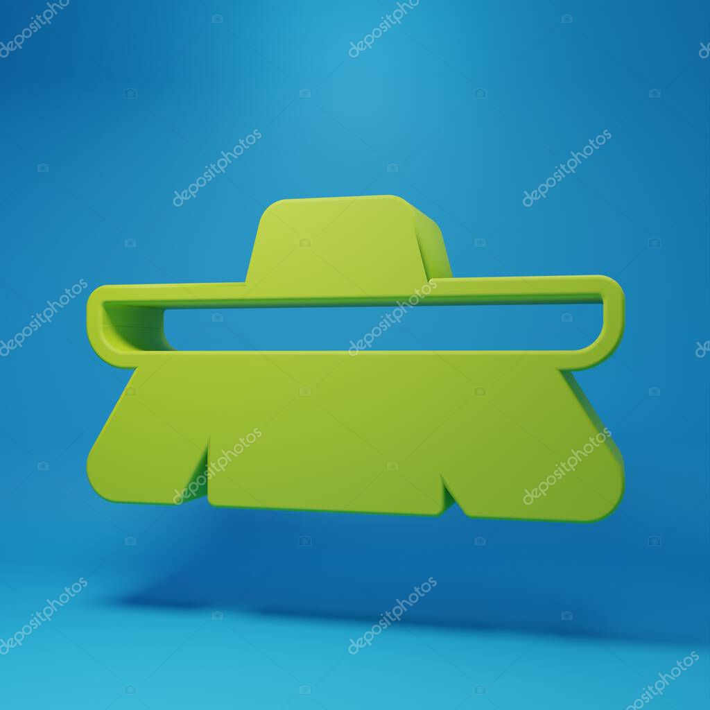 Green Brush for cleaning icon isolated on blue background. Cleaning service concept. Minimalism concept. 3D render illustration.