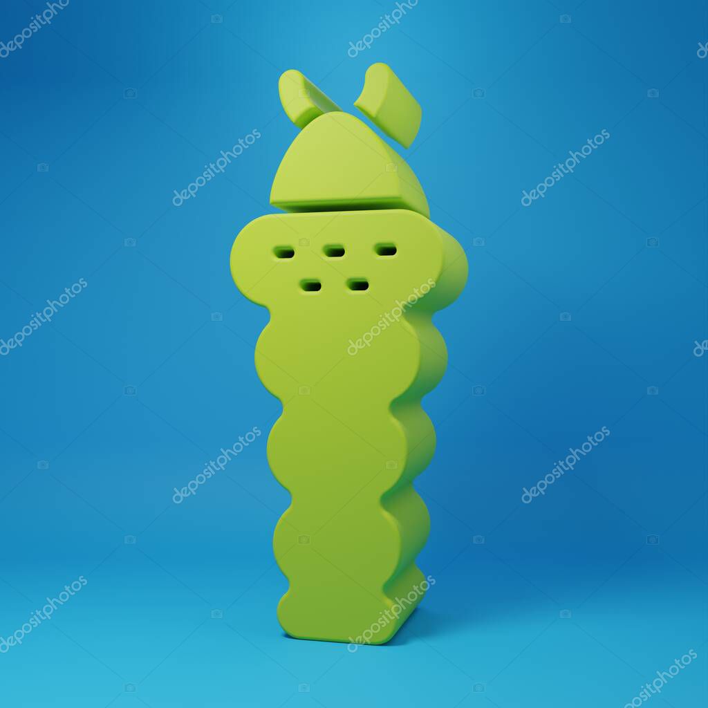 Green Larva insect icon isolated on blue background. Minimalism concept. 3D render illustration.