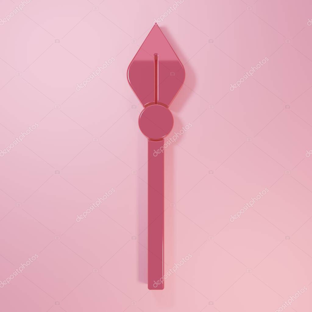 Pink Medieval spear icon isolated on pink background. Medieval weapon. Minimalism concept. 3D render illustration.