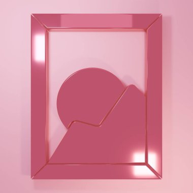 Pembe Resim manzara ikonu pembe arka planda izole edilmiş. Minimalizm kavramı. 3 Boyutlu resimleme.