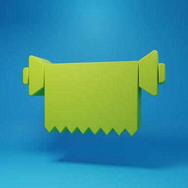 Mavi arka planda yeşil tekstil kumaş rulo ikonu izole edildi. Yuvarlan, paspas, halı, halı, halı ya da kağıt rulo ikonu. Minimalizm kavramı. 3 Boyutlu resimleme.