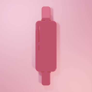 Pembe Rolling Pin ikonu pembe arka planda izole edilmiş. Minimalizm kavramı. 3 Boyutlu resimleme.