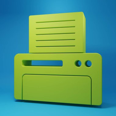 Green Printer icon isolated on blue background. Minimalism concept. 3D render illustration.