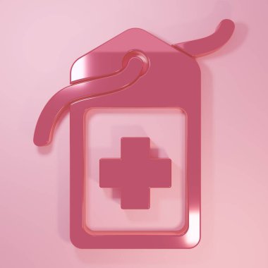 Pembe Haç Hastanesi tıbbi etiket ikonu pembe arka planda izole edilmiş. İlk yardım. Teşhis sembolü. İlaç ve eczane işareti. Minimalizm kavramı. 3 Boyutlu resimleme.
