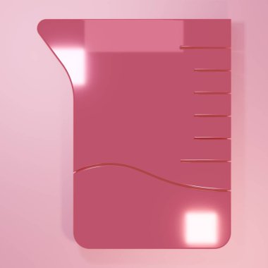 Pembe Ölçme kabı simgesi pembe arka planda izole edilmiş. Plastik şişenin sapı var. Minimalizm kavramı. 3 Boyutlu resimleme.