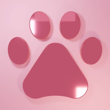 Pembe Paw yazdırma simgesi pembe arkaplanda izole edilmiş. Köpek ya da kedi pençesi izi. Hayvan izleri. Minimalizm kavramı. 3 Boyutlu resimleme.