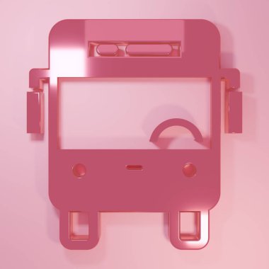 Pembe otobüs simgesi pembe arkaplanda izole edilmiş. Ulaşım konsepti. Otobüs turu tabelası. Turizm ya da kamu aracı sembolü. Minimalizm kavramı. 3 Boyutlu resimleme.