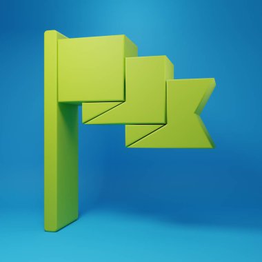 Green Flag icon isolated on blue background. Location marker symbol. Minimalism concept. 3D render illustration.