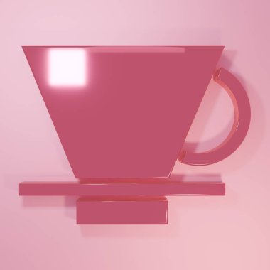 Pembe V60 kahve makinesi ikonu pembe arka planda izole edilmiş. Minimalizm kavramı. 3 Boyutlu resimleme.