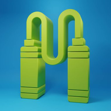 Green Jump rope icon isolated on blue background. Skipping rope. Sport equipment. Minimalism concept. 3D render illustration.
