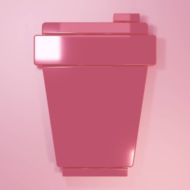 Pembe Fitness Titreşim ikonu pembe arka planda izole edilmiş. Su ve protein kokteylleri için kapaklı spor karıştırıcı şişesi. Minimalizm kavramı. 3 Boyutlu resimleme.