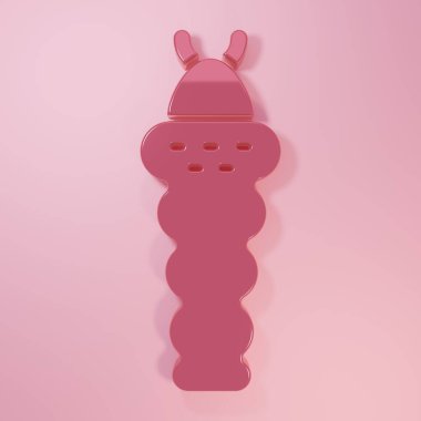 Pembe Larva böcek ikonu pembe arka planda izole edilmiş. Minimalizm kavramı. 3 Boyutlu resimleme.