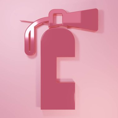 Pembe yangın söndürücü ikonu pembe arka planda izole edilmiş. Minimalizm kavramı. 3 Boyutlu resimleme.