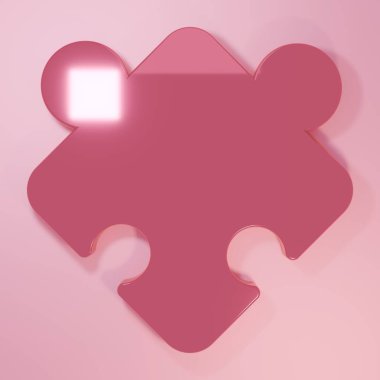 Pembe yapboz parçaları, pembe arka planda izole edilmiş oyuncak ikonu. Minimalizm kavramı. 3 Boyutlu resimleme.