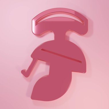 Pembe Roma ordu miğferi ikonu pembe arka planda izole edilmiş. Minimalizm kavramı. 3 Boyutlu resimleme.