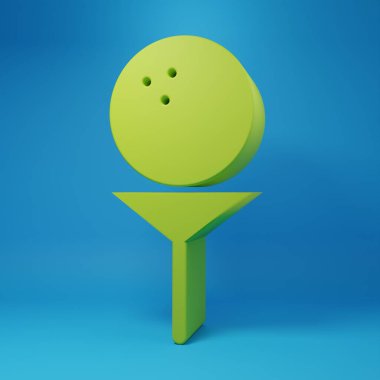 Tee ikonundaki yeşil golf topu mavi arka planda izole edildi. Minimalizm kavramı. 3 Boyutlu resimleme.