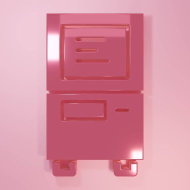 Pembe ATM - Otomatik veznedar makinesi simgesi pembe arka planda izole edildi. Minimalizm kavramı. 3 Boyutlu resimleme.