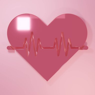 Pembe Kalp atış simgesi pembe arka planda izole edildi. Kalp atışı işareti. Kalp atışı ikonu. Kardiyogram simgesi. Minimalizm kavramı. 3 Boyutlu resimleme.
