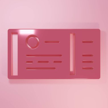 Pembe tren bileti ikonu pembe arka planda izole edilmiş. Demiryolu ile seyahat et. Minimalizm kavramı. 3 Boyutlu resimleme.