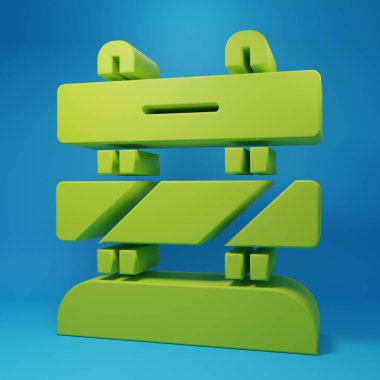 Demiryolu raylarının Yeşil Ucu simgesi mavi arkaplanda izole edildi. Dur işareti. Demiryolu tamponundan hedefe. Minimalizm kavramı. 3 Boyutlu resimleme.