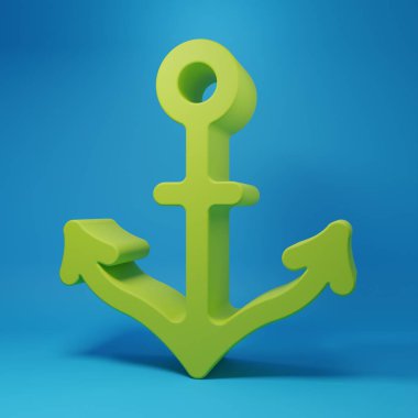Green Anchor icon isolated on blue background. Minimalism concept. 3D render illustration.