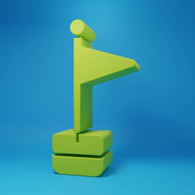 Green Flag icon isolated on blue background. Location marker symbol. Minimalism concept. 3D render illustration.