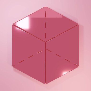 Pembe Geometrik şekil küp simgesi pembe arkaplanda izole edilmiş. Soyut şekil. Geometrik süs. Minimalizm kavramı. 3 Boyutlu resimleme.