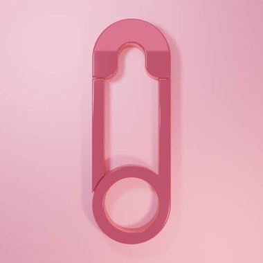 Pembe klasik kapalı çelik güvenlik iğnesi simgesi pembe arka planda izole edilmiş. Minimalizm kavramı. 3 Boyutlu resimleme.