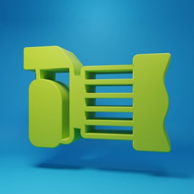 Green Photo camera icon isolated on blue background. Foto camera. Digital photography. Minimalism concept. 3D render illustration.