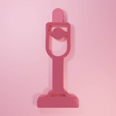 Pembe süpürge ikonu pembe arka planda izole edilmiş. Minimalizm kavramı. 3 Boyutlu resimleme.