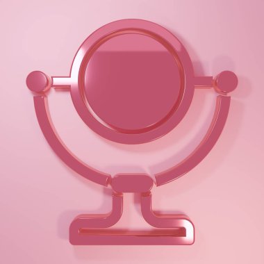 Pembe yuvarlak makyaj aynası ikonu pembe arka planda izole edilmiş. Minimalizm kavramı. 3 Boyutlu resimleme.