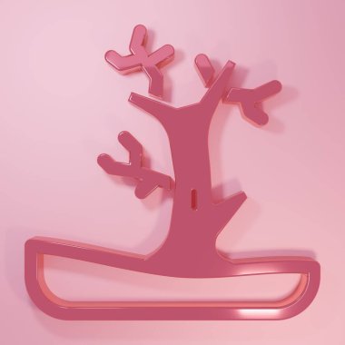 Pembe Bare ağaç simgesi pembe arkaplanda izole edilmiş. Minimalizm kavramı. 3 Boyutlu resimleme.