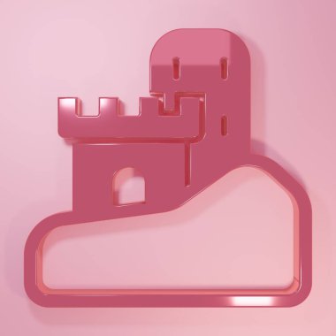 Pembe Kum Kalesi ikonu pembe arka planda izole edilmiş. Minimalizm kavramı. 3 Boyutlu resimleme.