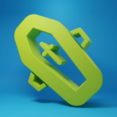 Mavi arka planda Hristiyan haçı simgesi olan yeşil tabut. Mutlu Cadılar Bayramı Partisi. Minimalizm kavramı. 3 Boyutlu resimleme.