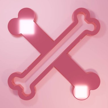 Pembe Çapraz Kemik Simgesi pembe arka planda izole edilmiş. Besin sembolü. Mutlu Cadılar Bayramı Partisi. Minimalizm kavramı. 3 Boyutlu resimleme.