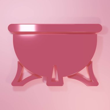 Pembe Cadılar Bayramı cadı kazanı ikonu pembe arka planda izole edilmiş. Mutlu Cadılar Bayramı Partisi. Minimalizm kavramı. 3 Boyutlu resimleme.