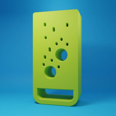 Yeşil Effervescent aspirin tabletleri mavi arka planda izole edilmiş bir bardak su ikonunda çözülür. Minimalizm kavramı. 3 Boyutlu resimleme.