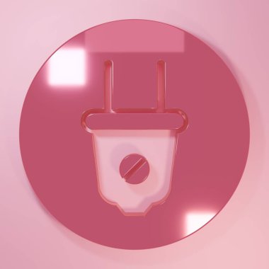 Pembe elektrik prizi simgesi pembe arkaplanda izole edilmiş. Bağlantı kavramı ve elektriğin kesilmesi. Minimalizm kavramı. 3 Boyutlu resimleme.