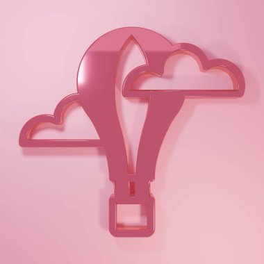 Pembe Sıcak Hava Balonu ikonu pembe arka planda izole edilmiş. Seyahat için hava taşımacılığı. Minimalizm kavramı. 3 Boyutlu resimleme.