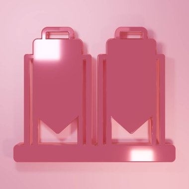 Pembe Geleneksel Bira İçme Damarları pembe arka planda izole edilmiş bira imalat ikonu. Bira demleme işlemi. Damıtma tesisi, bira fabrikası. Minimalizm kavramı. 3 Boyutlu resimleme.