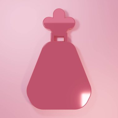 Pembe çöp torbası ikonu pembe arka planda izole edilmiş. Minimalizm kavramı. 3 Boyutlu resimleme.