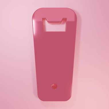 Pembe şişe açacağı simgesi pembe arkaplanda izole edilmiş. Minimalizm kavramı. 3 Boyutlu resimleme.