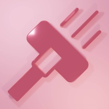 Pembe süpürge ikonu pembe arka planda izole edilmiş. Minimalizm kavramı. 3 Boyutlu resimleme.