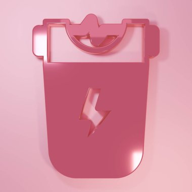 Pembe Polis elektrik şoku ikonu pembe arka planda izole edilmiş. Korunma için şok edici. Şok tabancası elektrikli bir silahtır. Minimalizm kavramı. 3 Boyutlu resimleme.