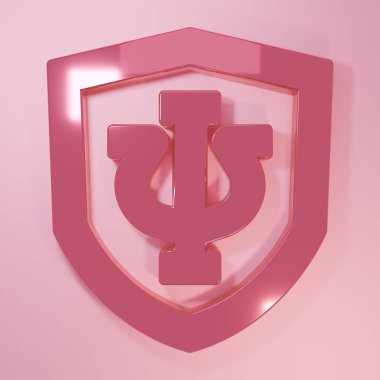 Pembe Psikoloji ikonu pembe arka planda izole edilmiş. Psi sembolü. Akıl sağlığı konsepti, psikanaliz analizi ve psikoterapi. Minimalizm kavramı. 3 Boyutlu resimleme.