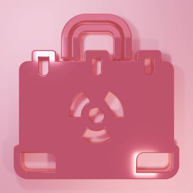 Pembe Radyasyon nükleer çanta ikonu pembe arka planda izole edildi. Minimalizm kavramı. 3 Boyutlu resimleme.