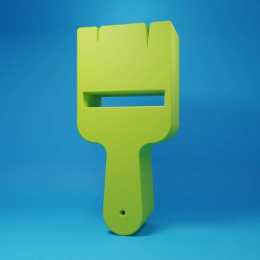 Mavi arkaplanda yeşil boya fırçası simgesi izole edildi. Minimalizm kavramı. 3 Boyutlu resimleme.