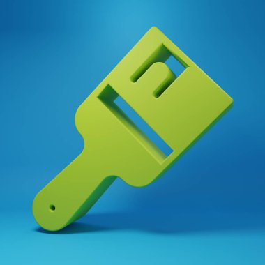 Mavi arkaplanda yeşil boya fırçası simgesi izole edildi. Minimalizm kavramı. 3 Boyutlu resimleme.