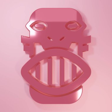 Pembe Meksika Maya veya Aztek maskesi ikonu pembe arka planda izole edilmiş. Minimalizm kavramı. 3 Boyutlu resimleme.
